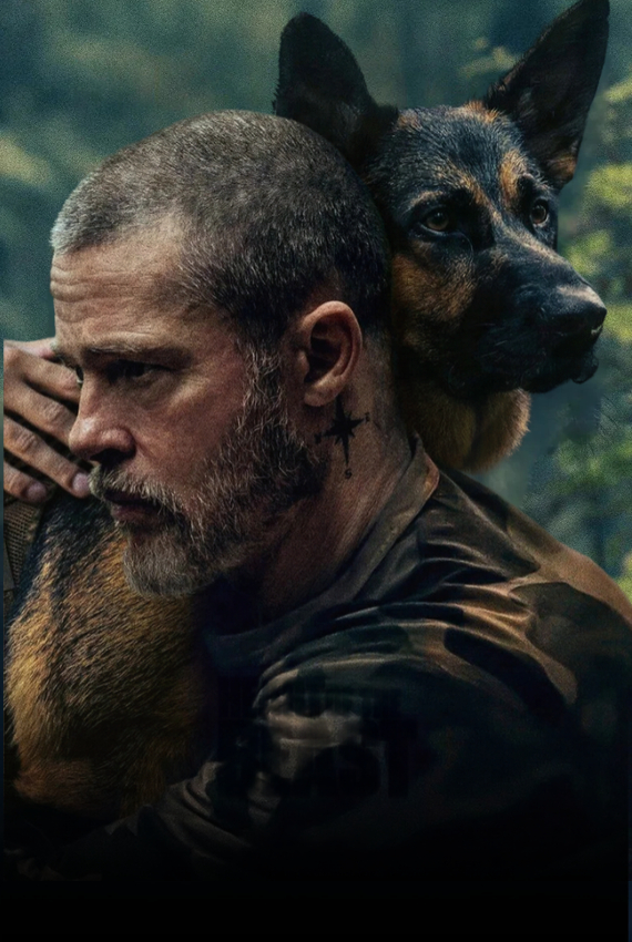 Brad Pitt nei panni del protagonista con il suo fedele cane