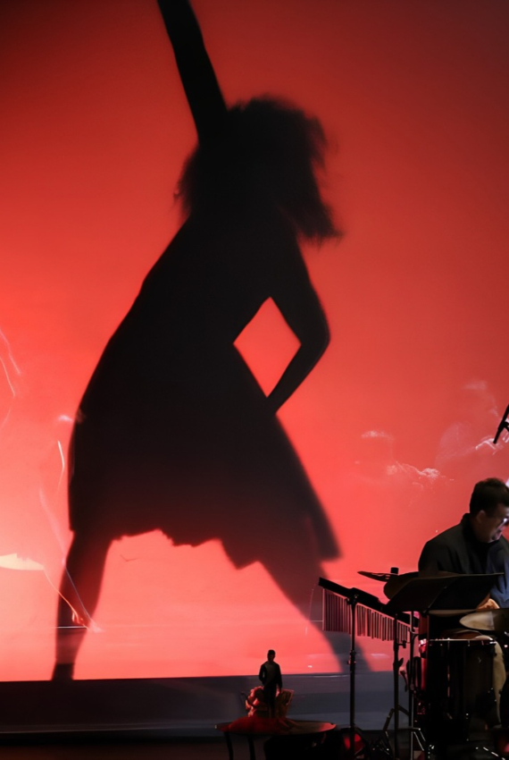 una scena suggestiva di luci e ombre dello spettacolo